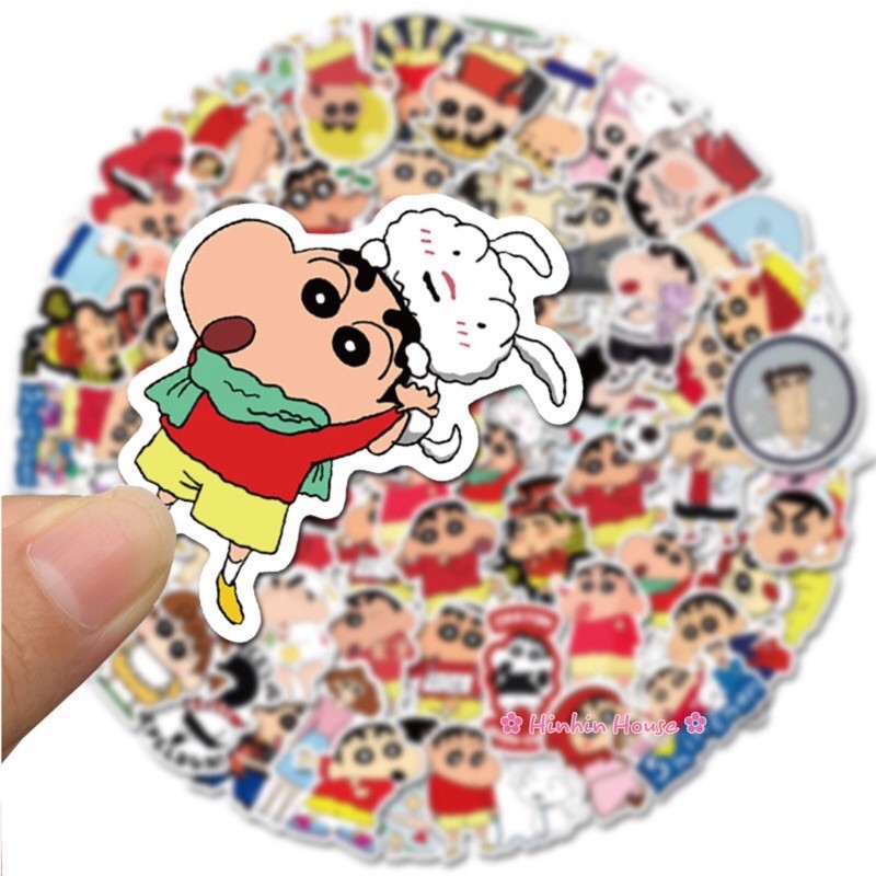 Set 50 Sticker PVC Chống Thấm Nước Hình Shin Chan Dán Vali, Mũ Bảo Hiểm, Laptop, Guitar, Ô tô, Xe Máy,...