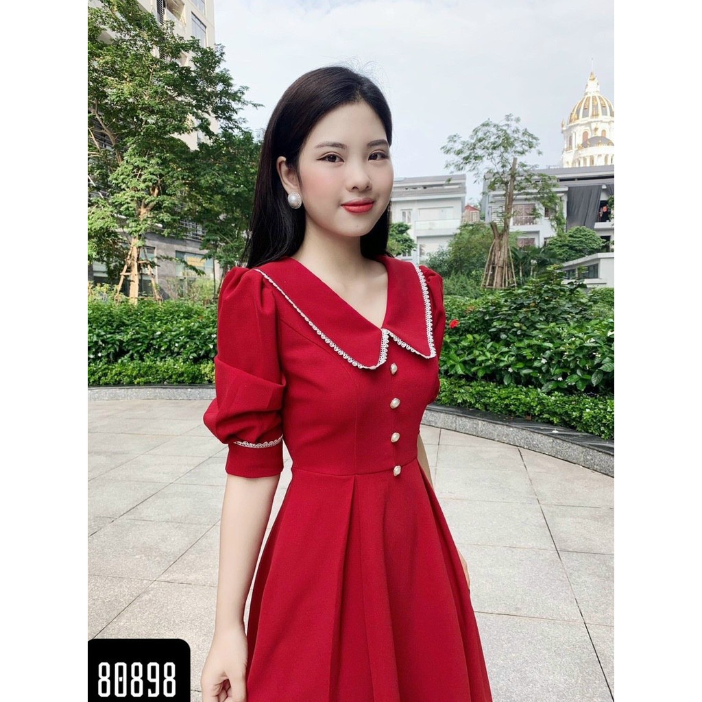 Đầm xòe vintage cổ điển phối viền xinh đẹp