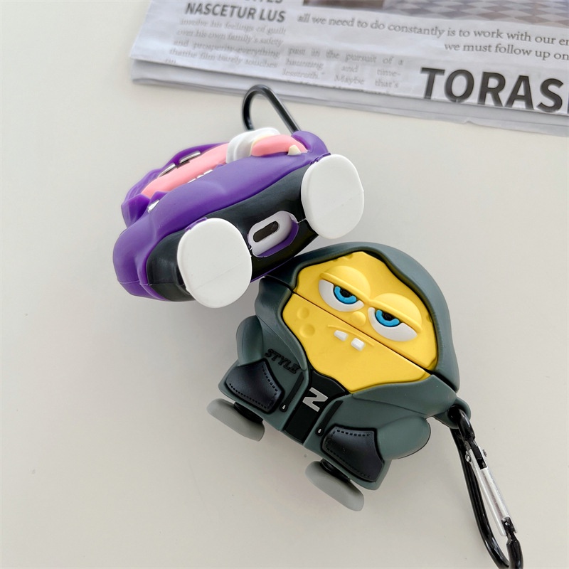 Vỏ Bảo Vệ Hộp Sạc Tai Nghe Airpods 1 / 2 / pro Không Dây Chất Liệu Silicon Hình Spongebob Patrick Star Có Móc Khóa