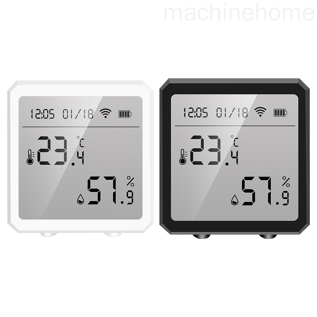 Máy cảm biến nhiệt độ wifi màu trắng chạy pin có nhiệt kế ẩm kế dò độ ẩm thông minh có màn hình kỹ thuật số
