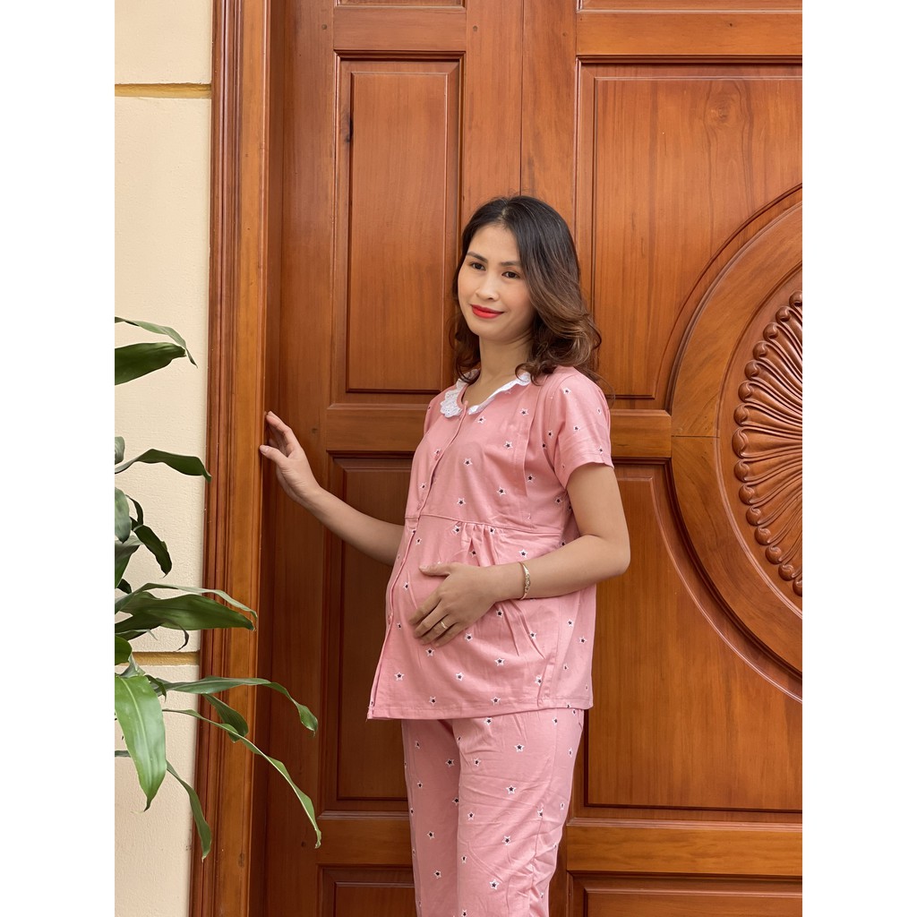 Bộ đồ bầu LỬNG in SAO chất cotton đẹp cho mẹ bầu mặc nhà mùa hè và sau sinh BL812