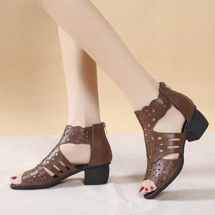 Xăng đan Cao Gót 5cm Hở Mũi Phối Khóa Kéo Thời Trang Mùa Hè Cho Nữ