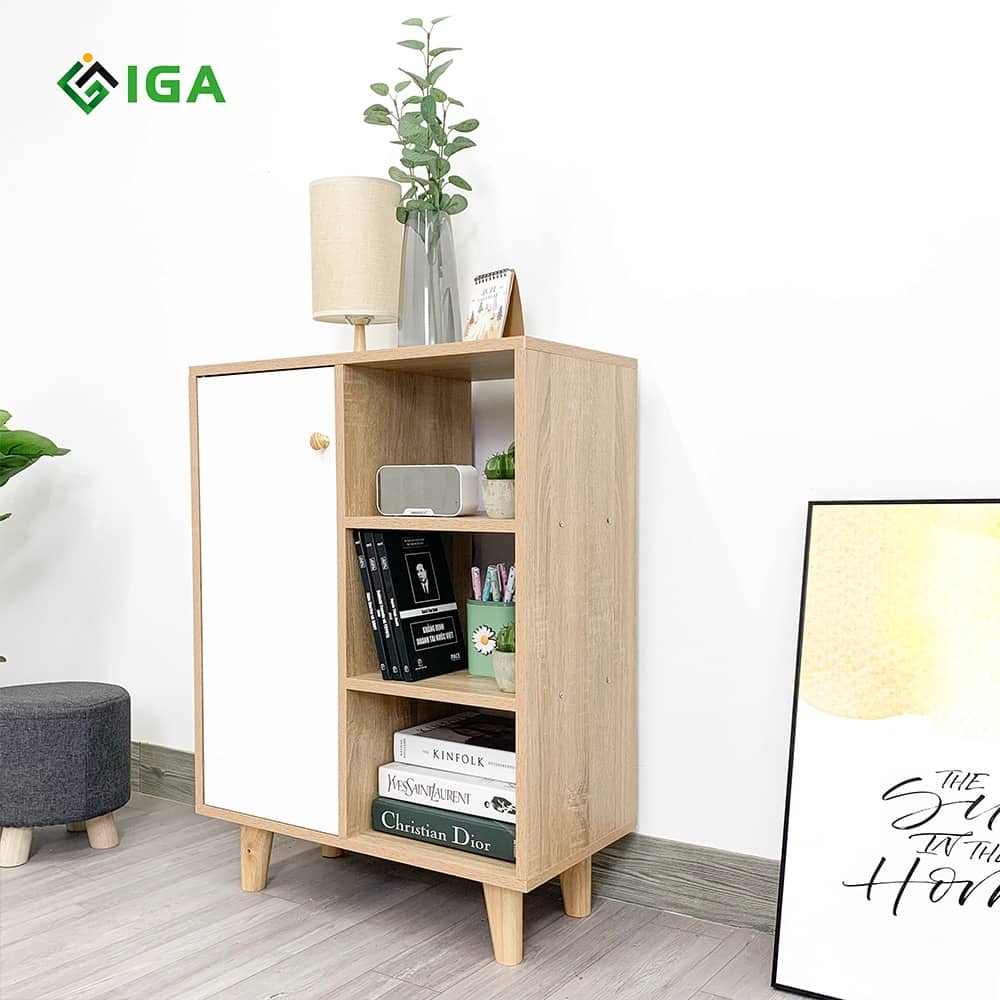 Kệ tủ sách để đồ Tapi đa tầng có cánh tủ thông minh phòng khách- GP130.41