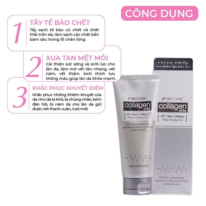 [Mã BMBAU50 giảm 7% đơn 99K] Tẩy tế bào chết chiết xuất từ Collagen 3W Clinic White Peeling 180ml Hàn Quốc