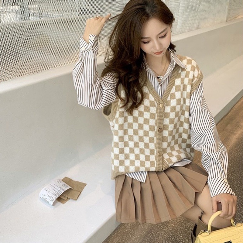 Áo cardigan dệt kim kẻ caro thời trang 211201
 | BigBuy360 - bigbuy360.vn
