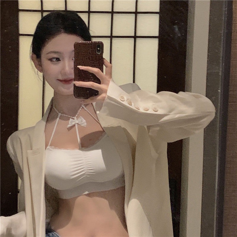 Áo lót không dây phối nơ và ngọc trai quyến rũ cho nữ