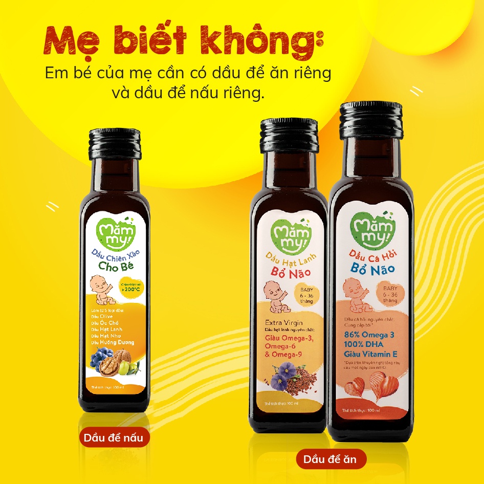 SET 2 dầu cá hồi, 1 dầu hạt lanh ăn dặm bổ não Mămmy giàu DHA,Omega-3 cho bé từ 6 tháng (100ml/chai)