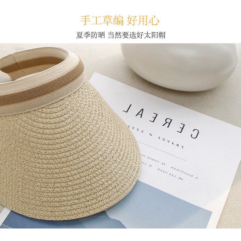 2019 raffia topless hat sun-proof hand-woven straw hat Korean style female summer duck tongue holiday travel Sun