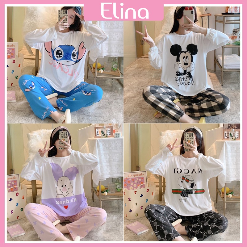 Đồ Ngủ Nữ Dài Tay Đồ Bộ Nữ Cao Cấp Thu Đông Cotton ELINA DN01 | BigBuy360 - bigbuy360.vn