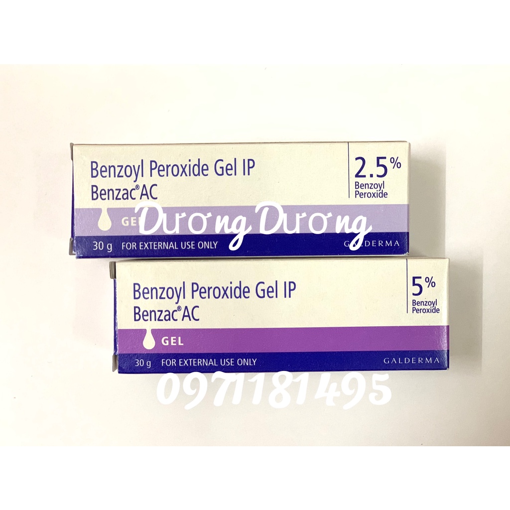 Benzac AC Benzoyl Peroxide 2,5% - 5% 30g / 20g Ấn Độ Gel hỗ trợ giảm mụn, hết mụn viêm