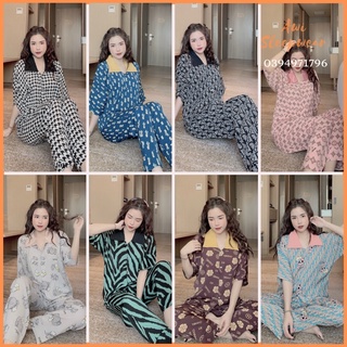 Bộ pyjama tay ngắn form dơi quần dài lụa mango vic hoạ tiết xinh - awi sleepwear