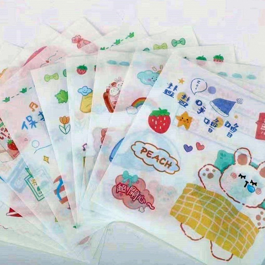 Hộp 10 tấm sticker + 7 cuộn washi tape nhiều hình cute dễ thương, băng dính washi tape CREAMY WST146