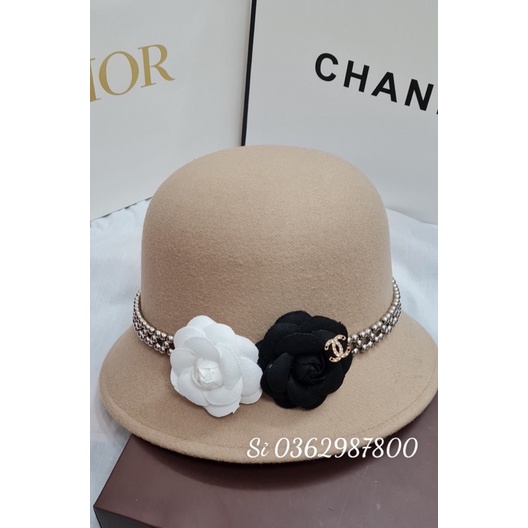 Mũ nón vành cụp 2 hoa sang đai Ngọc ghi - sẵn hàng hỏa tốc