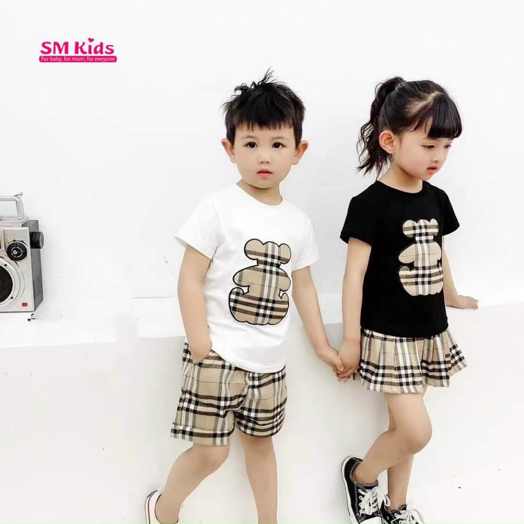 Set Váy/Set Quần Gấu Kẻ 2CT Cực Trendy Cho Bé 8-20Kg NamKidShop (V385)