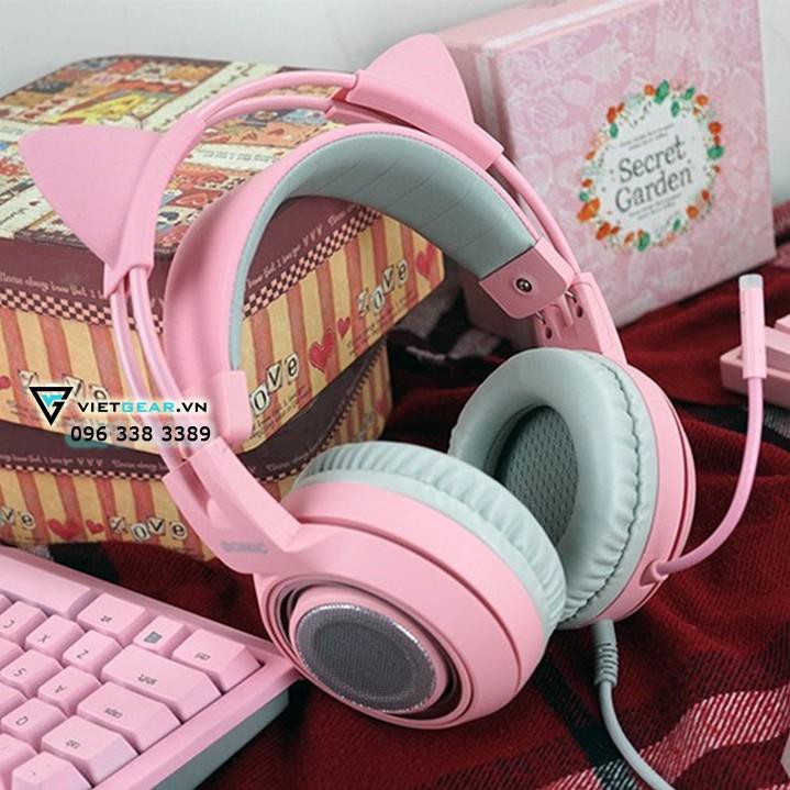 Tai nghe tai mèo Somic G951 Pink Edition, âm thanh giả lập 7.1 cao cấp