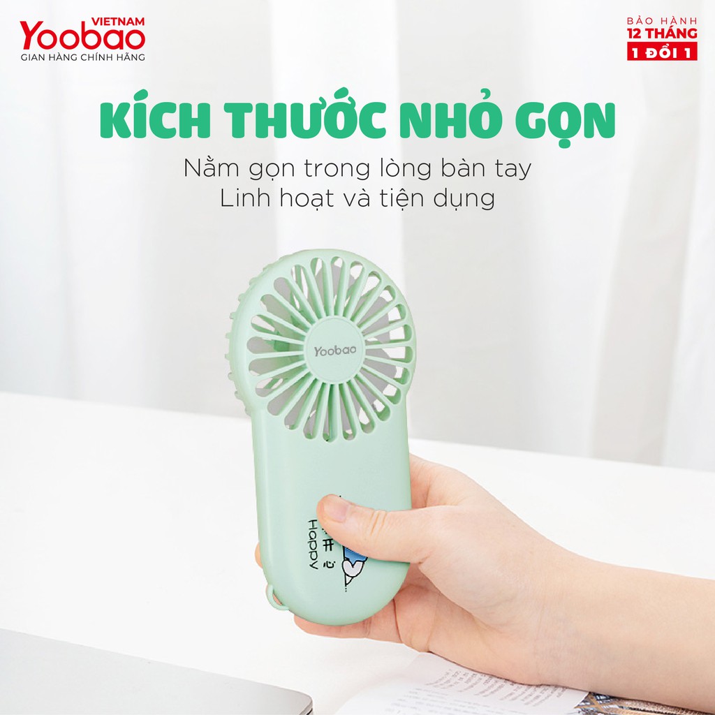 Quạt sạc mini cầm tay YOOBAO LT-S3152 - Kèm giá đỡ để bàn - 3 Chế độ gió - Hàng chính hãng - Bảo hành 12 tháng 1 đổi 1