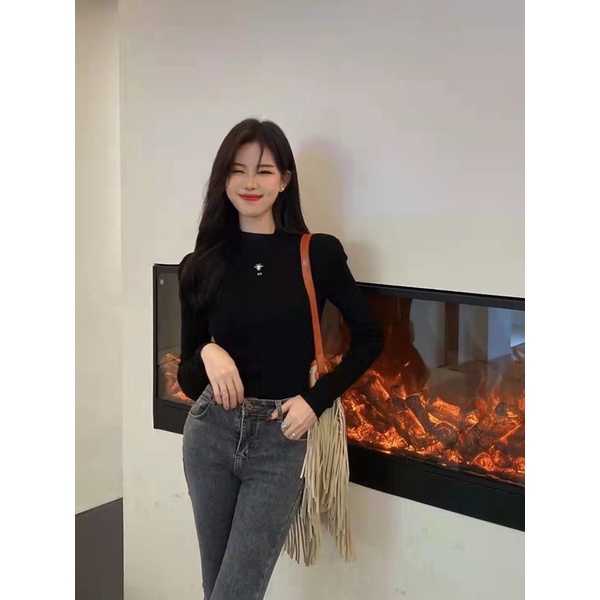 Áo len nữ cổ cao có 2 màu thêu logo thương hiệu Dior CD cao cấp