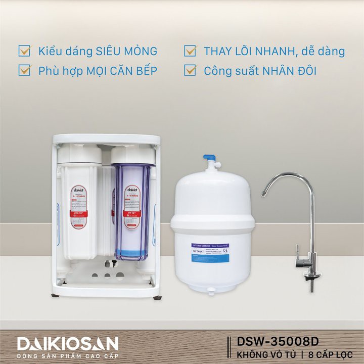 Máy lọc nước RO không vỏ tủ dùng cốc Daikiosan DSW35008D