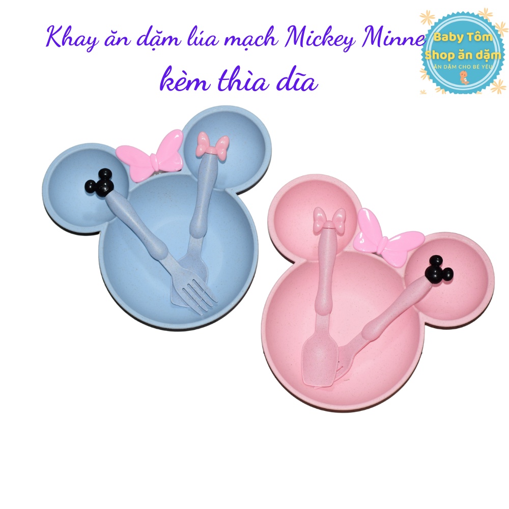 Khay lúa mạch kèm thìa dĩa hình Mickey cho bé ăn dặm NPP Baby Tôm