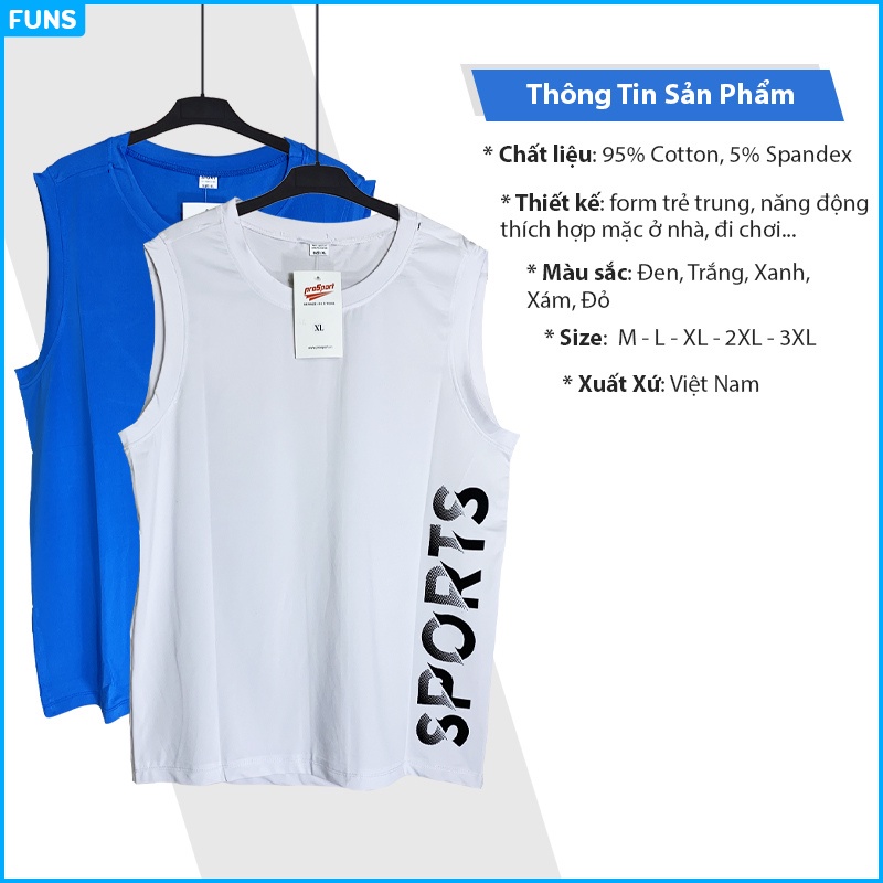 Áo tanktop 3 lỗ FUNS mã KC-W Áo thun nam cổ tròn form rộng sát nách tập gym co giãn mùa hè thu