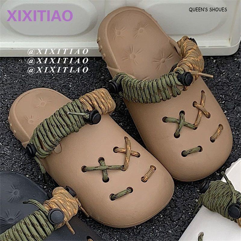 Giày Đi Biển Đục Lỗ Bằng eva Mỏng Họa Tiết Kẻ Sọc Phong Cách Unisex Cổ Điển Khử Mùi Hôi DIY