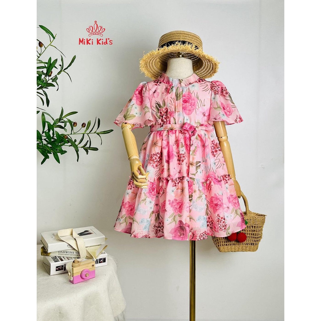 Váy Bé gái hoa Hồng , Đầm công chúa vải tơ hoa lót cotton mềm , Trang 25 Kids - K154