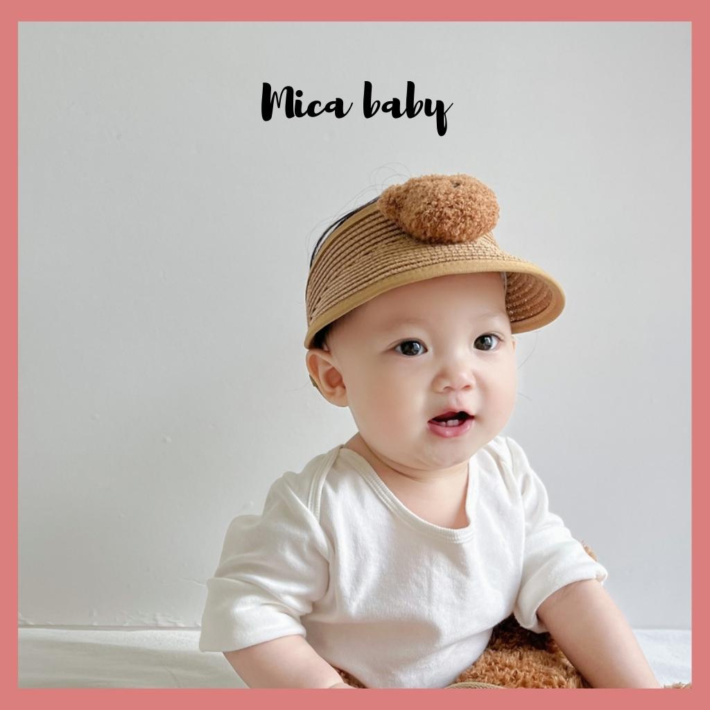 Mũ nón cói nửa đầu đính gấu bông xù đáng yêu cho bé từ 6 tháng-7 tuổi Mica baby MH109