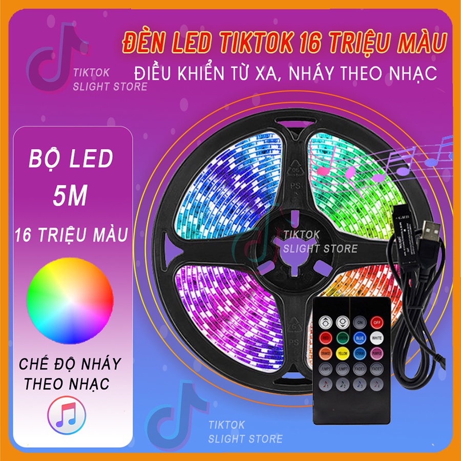 Dải Đèn LED Đổi Màu RGB 16 Triệu Màu Với Bộ Điều Khiển Âm Nhạc 20 Phím - Đèn Trang Trí Phòng, Bàn Học