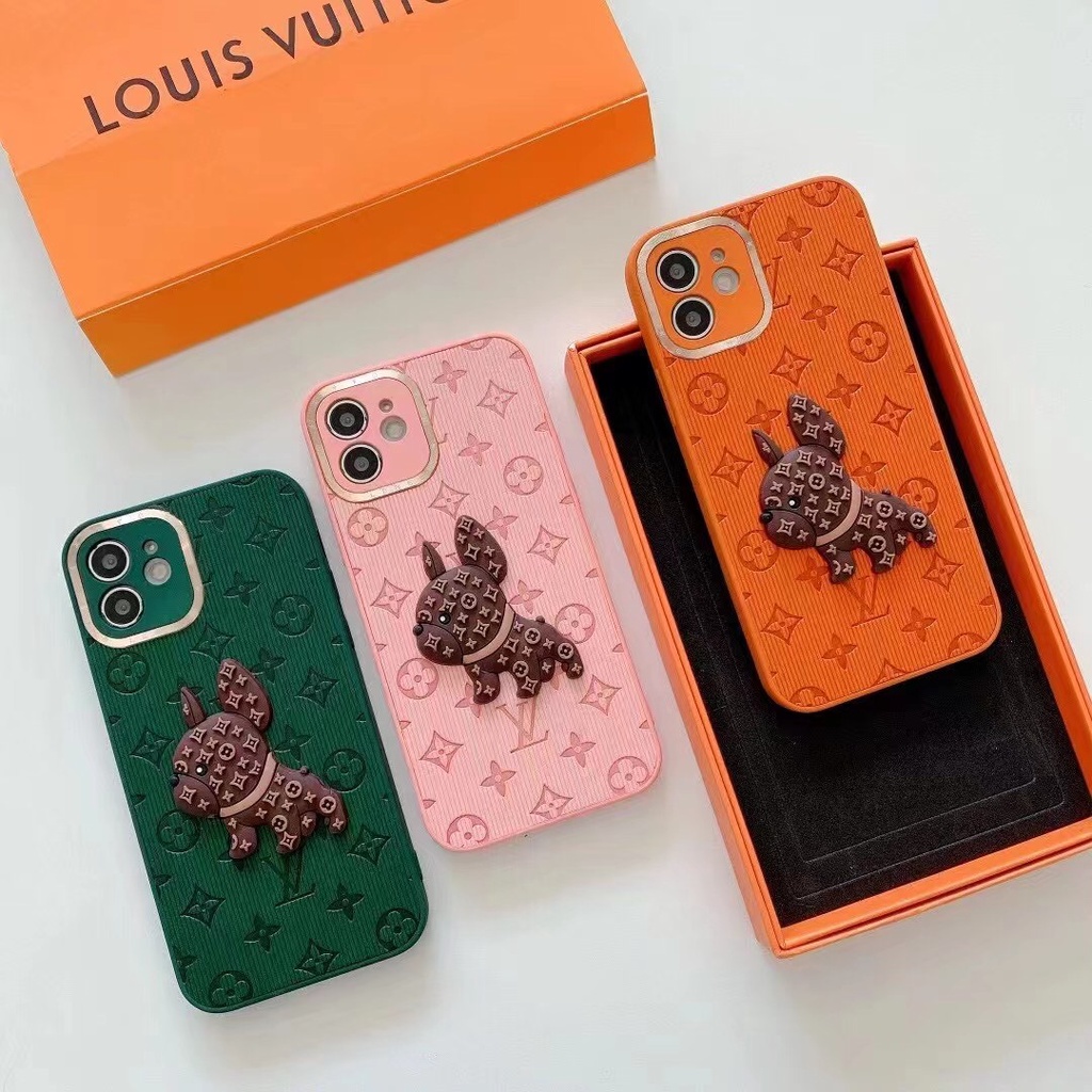 Ốp lưng iphone LV hồng chó bulldog mạ viền camera 6s-6 plus/ 7 plus, /X,XS/XSMAX/ 11 pro max/11/12/13 pro max