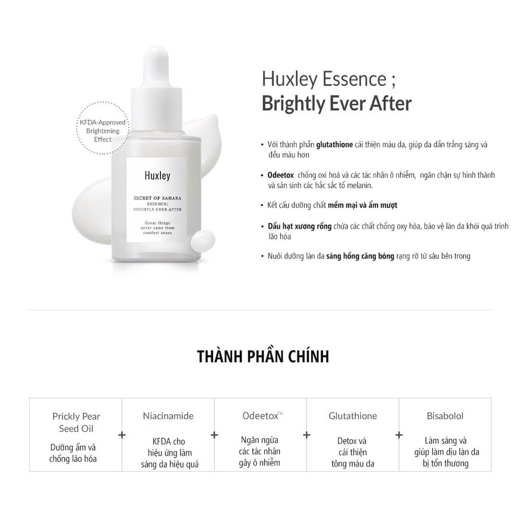 Combo Dưỡng Da Ẩm Mượt, Trắng Sáng Chiết Xuất Xương Rồng Huxley (SR Brightly Ever After 30ml + Kem Fresh And More 50ml)