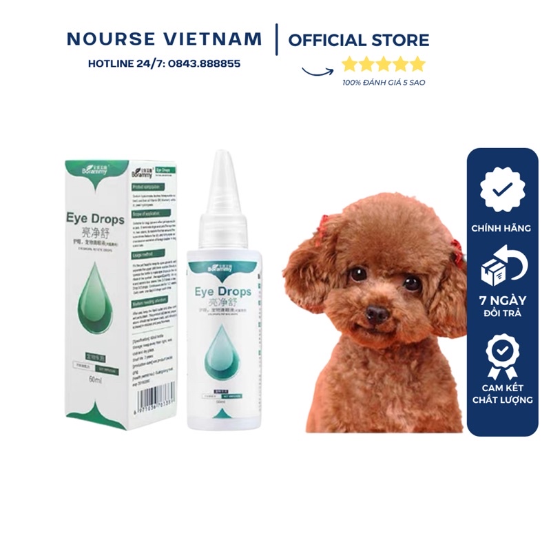 Dung dịch nhỏ mắt làm sạch mắt, hỗ trợ chữa viêm mắt cho chó mèo Borammy (60ml)