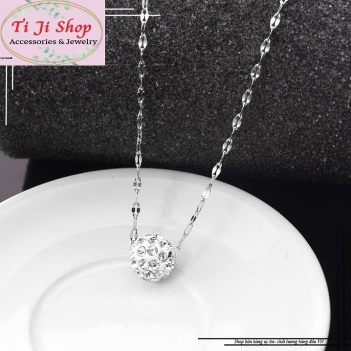 Dây chuyền lá me inox trái châu xỏ ngang l