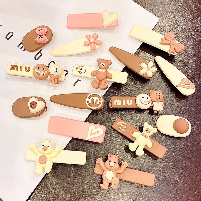 Kẹp tóc họa tiết gấu hoạt hình dễ thương chống trượt cho bé gái