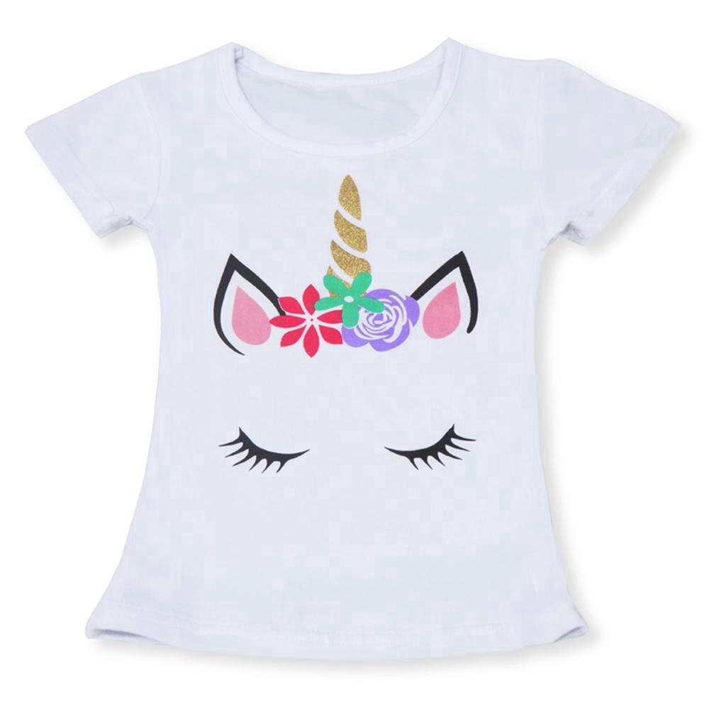 Áo Thun Tay Ngắn In Hình Kỳ Lân Dễ Thương Cho Bé Gái