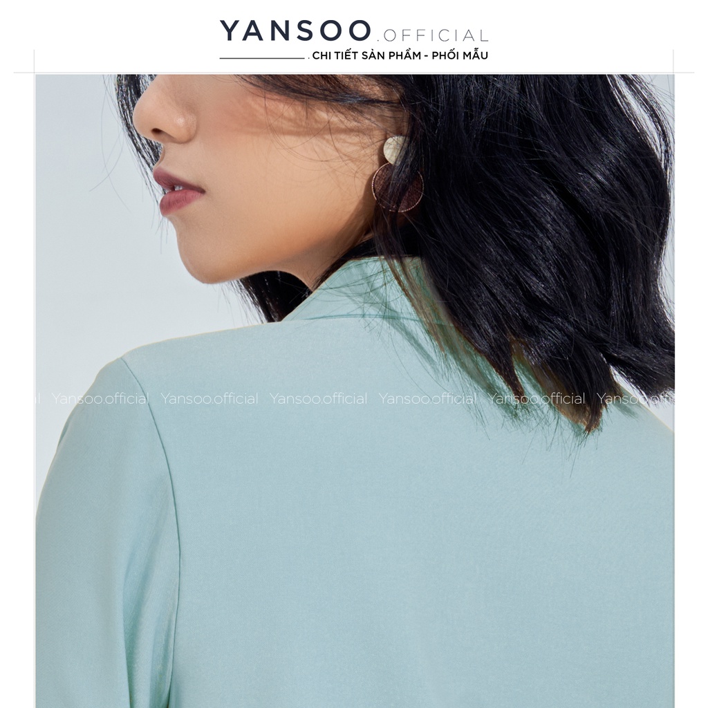 Áo sơ mi nữ Yansoo hàng thiết kế cao cấp form suông sơ mi dài tay cổ vest thanh lịch - A25 XANH