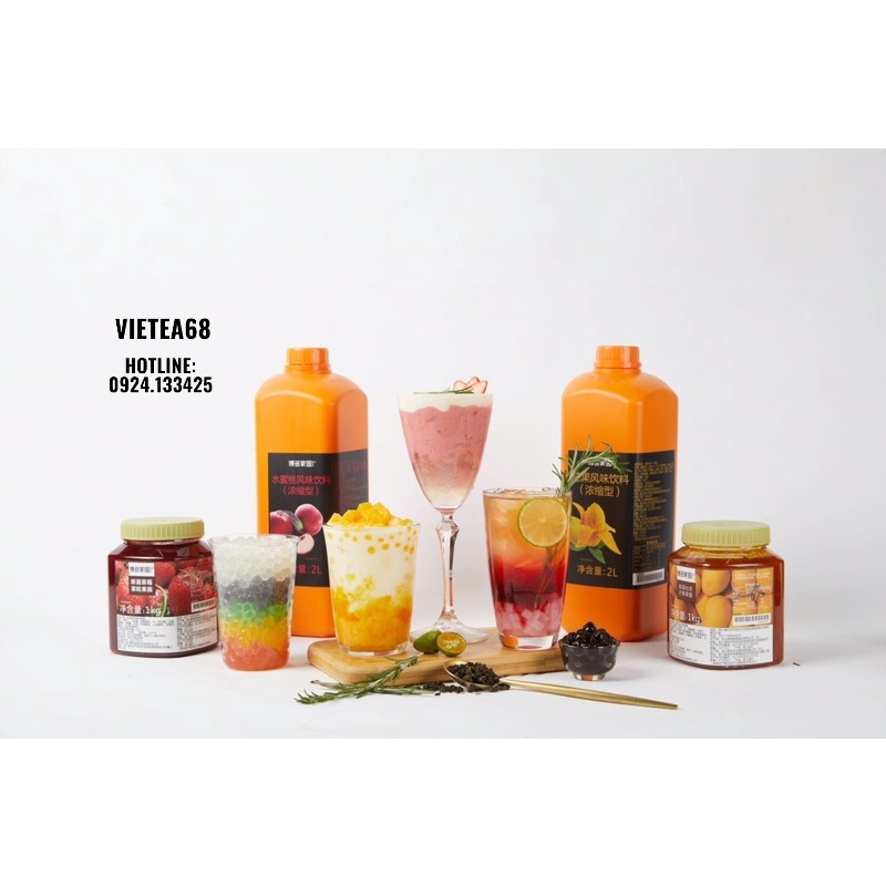 Siro Đào Boduo pha trà sữa-trà hoa quả can 2L hàng chính hãng