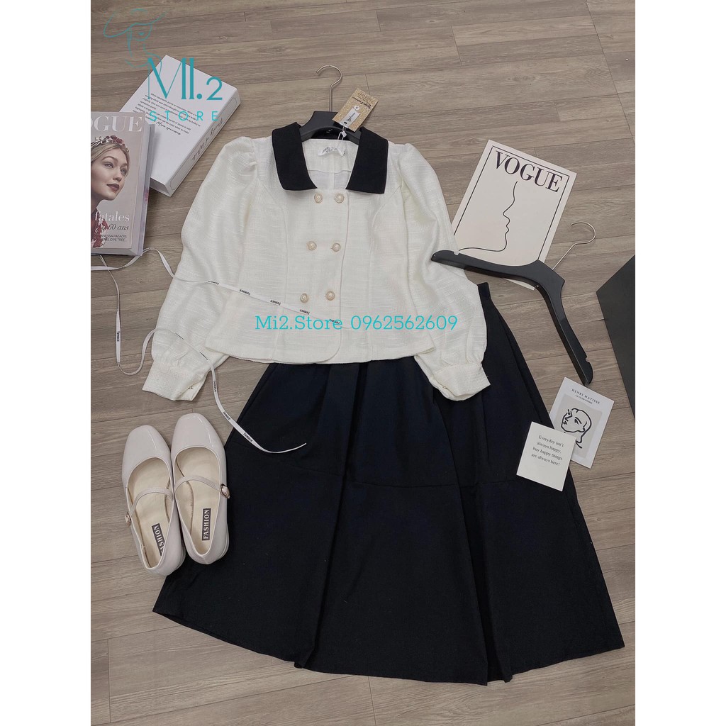 Set Áo Gấm Khuy ngọc + chân váy Midi dài !!