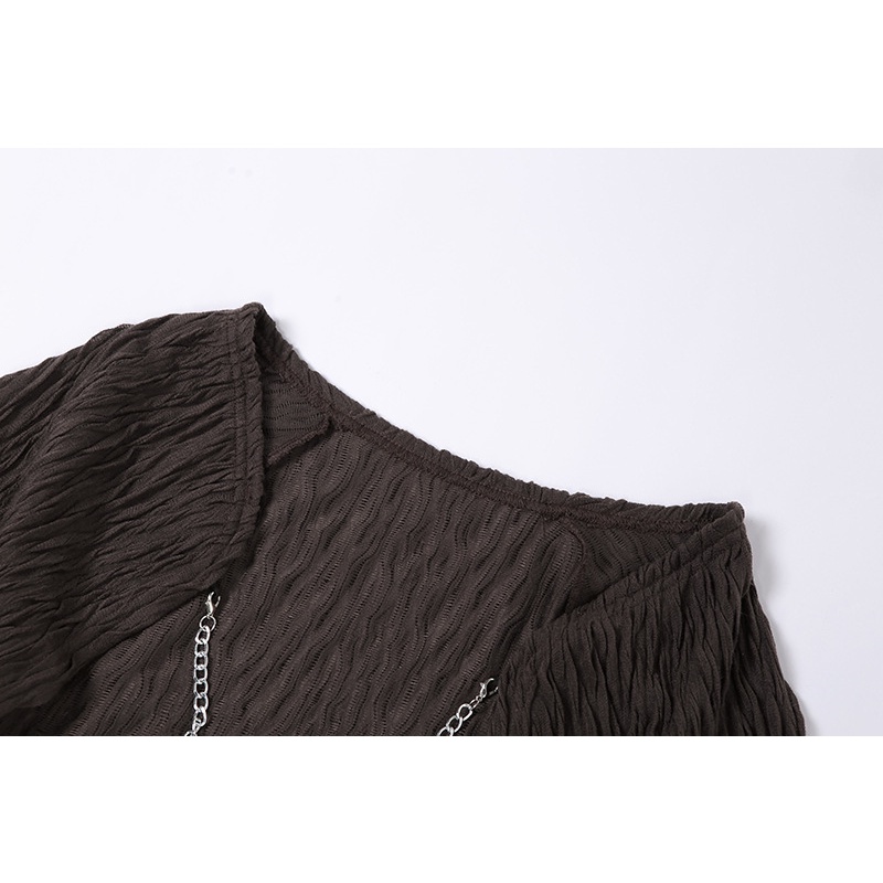 DUNEA Set Áo Croptop Dài Tay + Áo Khoác Cộc Tay Màu Nhuộm Thời Trang Cho Nữ