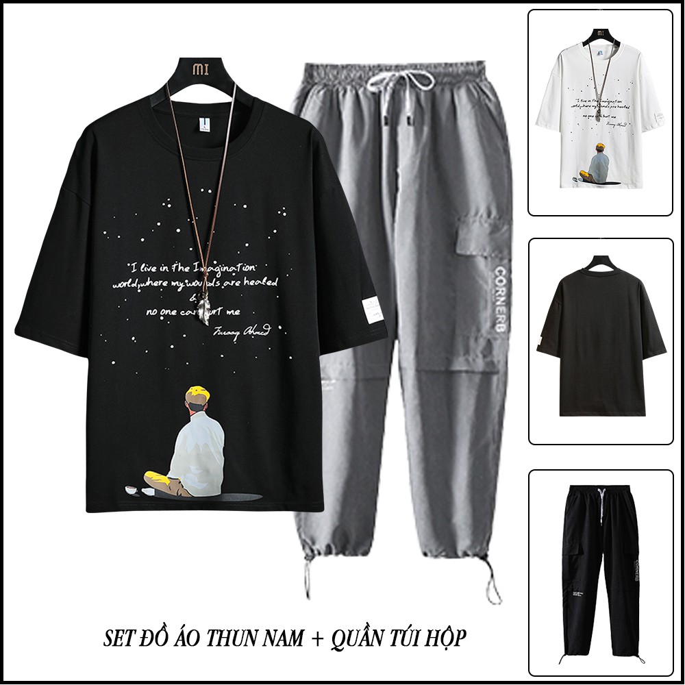 Bộ Đồ Thun Nam Thể Thao Mùa Hè Áo Phông Ngắn Tay Và Quần Jogger Túi Hộp Bo Gấu SET NAM 90000167C