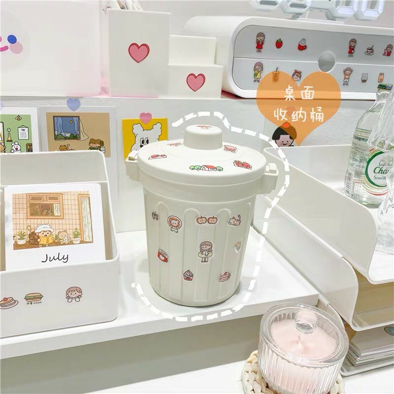 Thùng rác mini để bàn có nắp Ins phong cách Nhật fuuko note tặng kèm sticker dễ thương cute