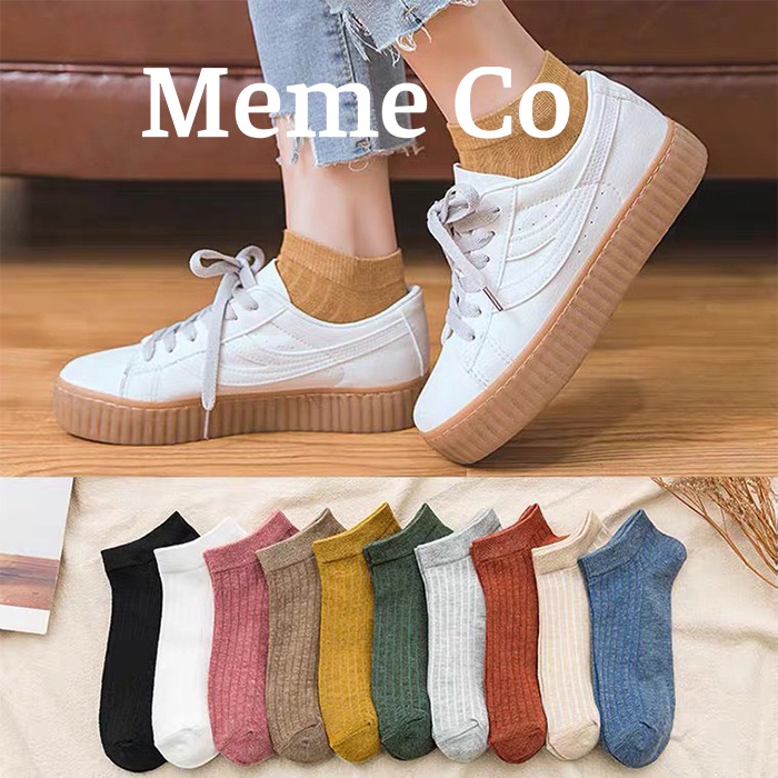 Tất ngắn cổ vintage trơn nhiều màu sắc