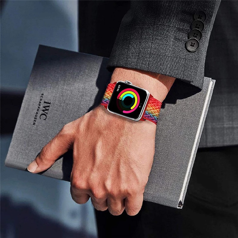 Dây Đeo Đồng Hồ Bằng Nylon Co Giãn 45mm 41mm 44mm 38mm 40mm 42mm Cho iwatch 3 4 5 6 SE 7