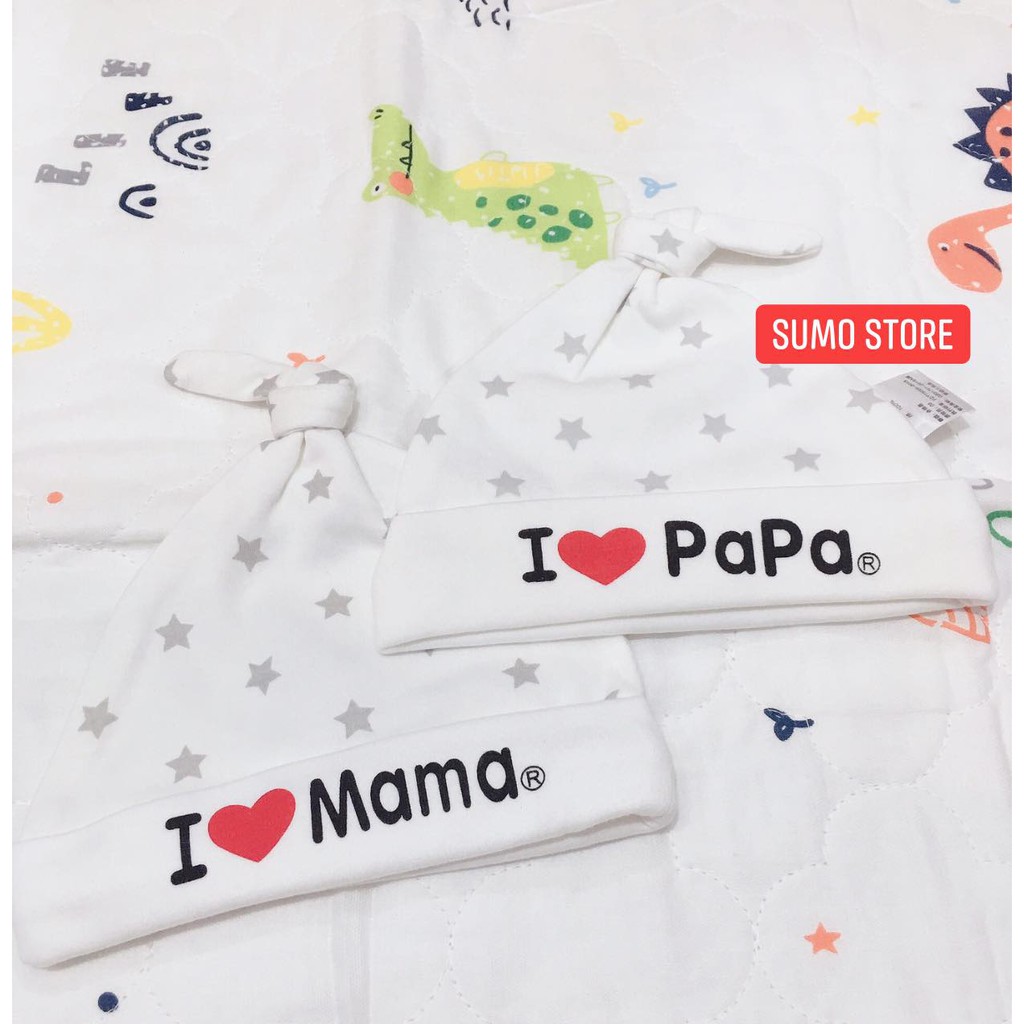 Set 2 Mũ sơ sinh PAPA MAMA siêu kute