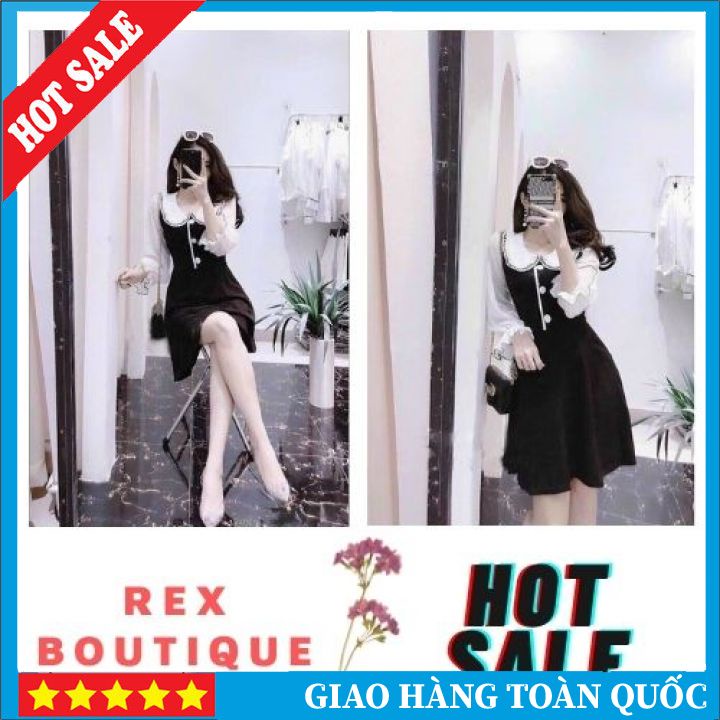Váy Đầm Kate Dáng Xòe Cổ Phối Bèo Tay Dài Sang Chảnh Cho Nữ