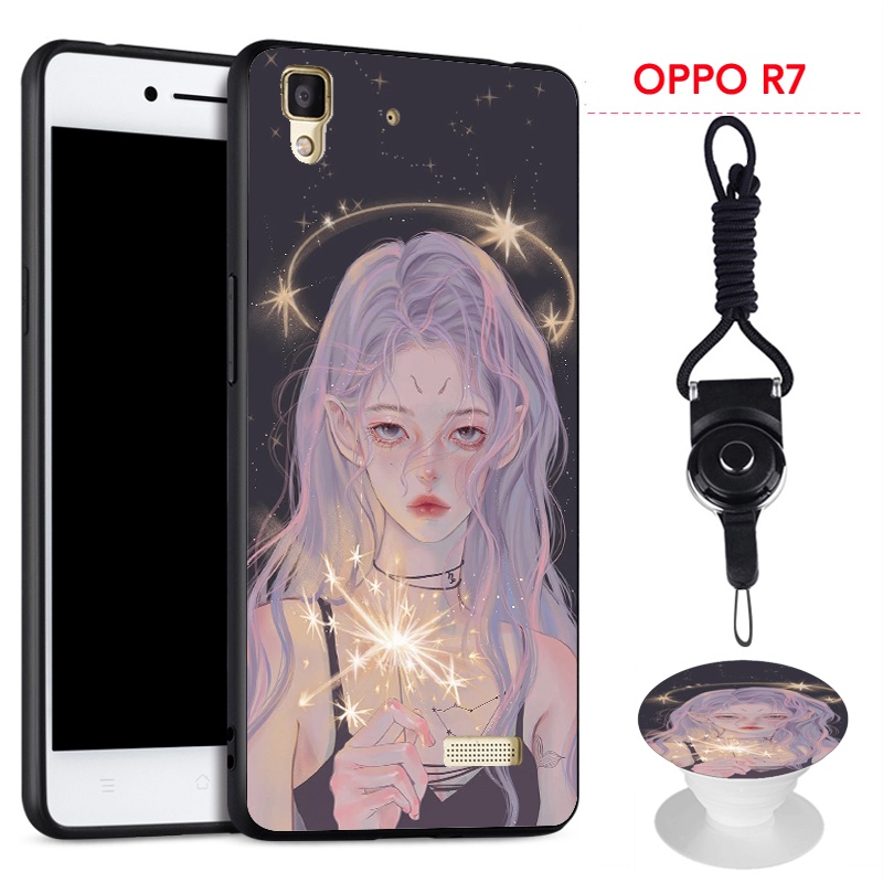 Ốp điện thoại silicon mềm chống sốc chống va chạm có giá đỡ và dây đeo cho OPPO R7/R7 Lite