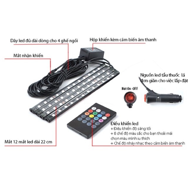 Đèn led gầm ghế ô tô loại có Remote Điều Khiển Chế Độ Nháy