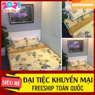 Chăn Hè Trần Bông Kèm Ga Gối Và Vỏ Gối Ôm mẫu cúc màu vàng