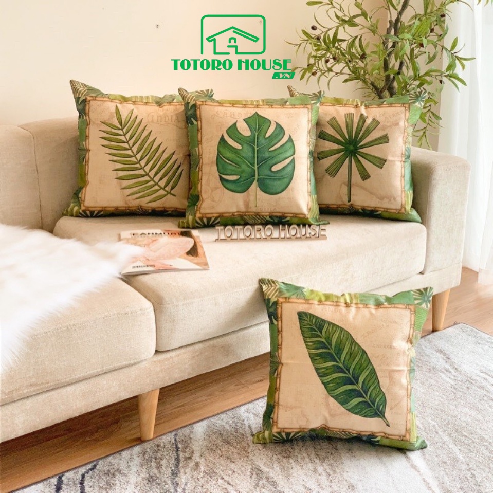 Vỏ gối sofa tựa lưng TOTORO HOUSE (in 2 mặt) áo gối vuông 45x45cm