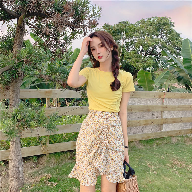 Set Chân Váy Lưng Cao Và Áo Thun Tay Ngắn Thời Trang Cho Nữ