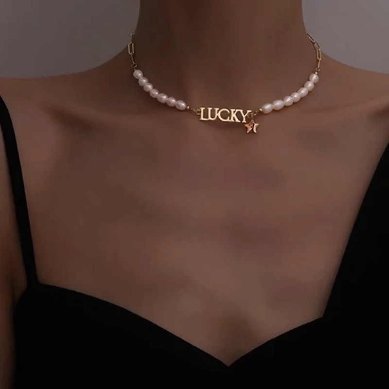 vòng cổ Đính Ngọc Trai Phong Cách Retro Hàn Quốc